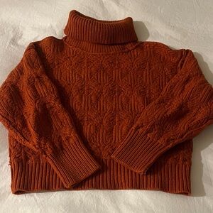 Little Moon Burnt Orange Cable Knit Turtleneck Sweater